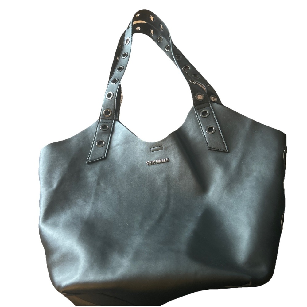 STEVE MADDEN LARGE TOTE SHOULDER BAG Black With Metal Hardware